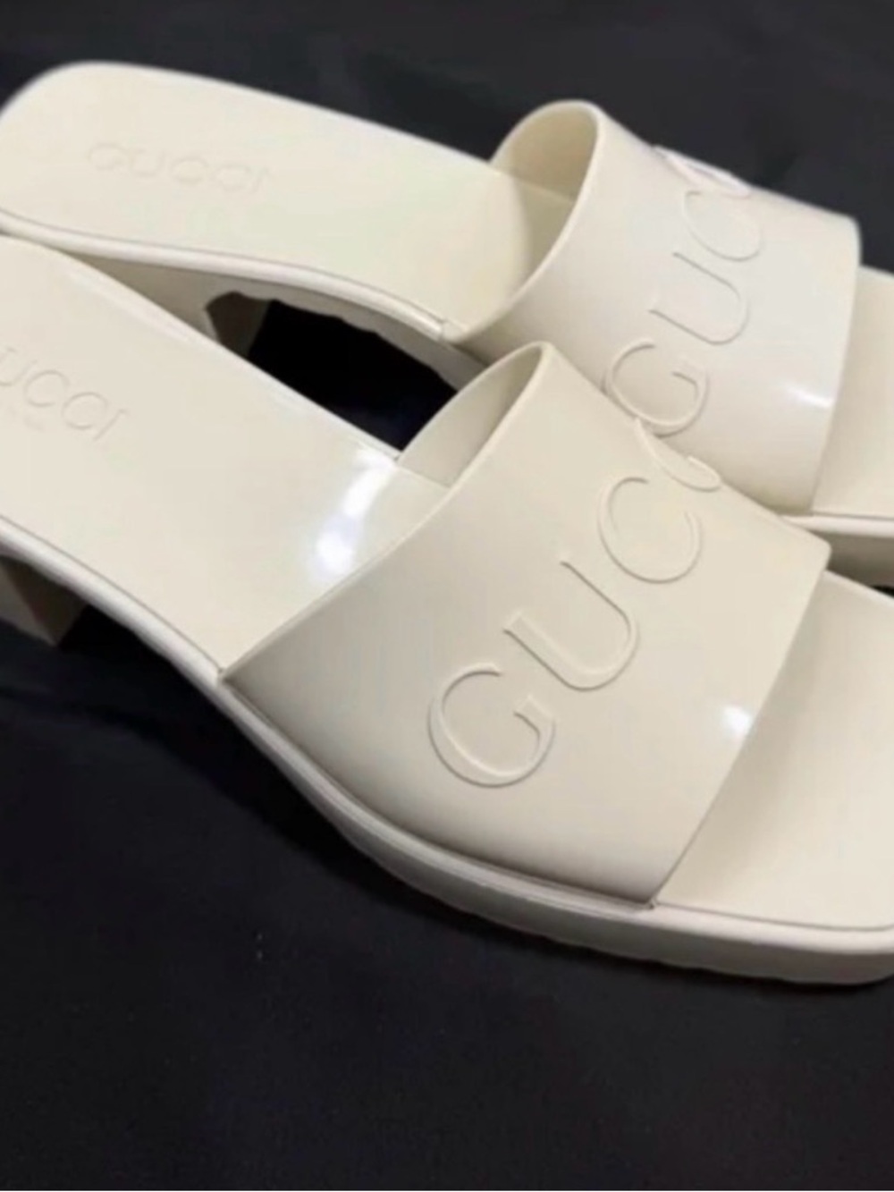 Gucci Cream Patent Leather Slide Mules